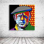 Pop Art Pablo Picasso Acrylglas - 100 x 100 cm op Acrylaat glas + Inox Spacers / RVS afstandhouders - Popart Wanddecoratie