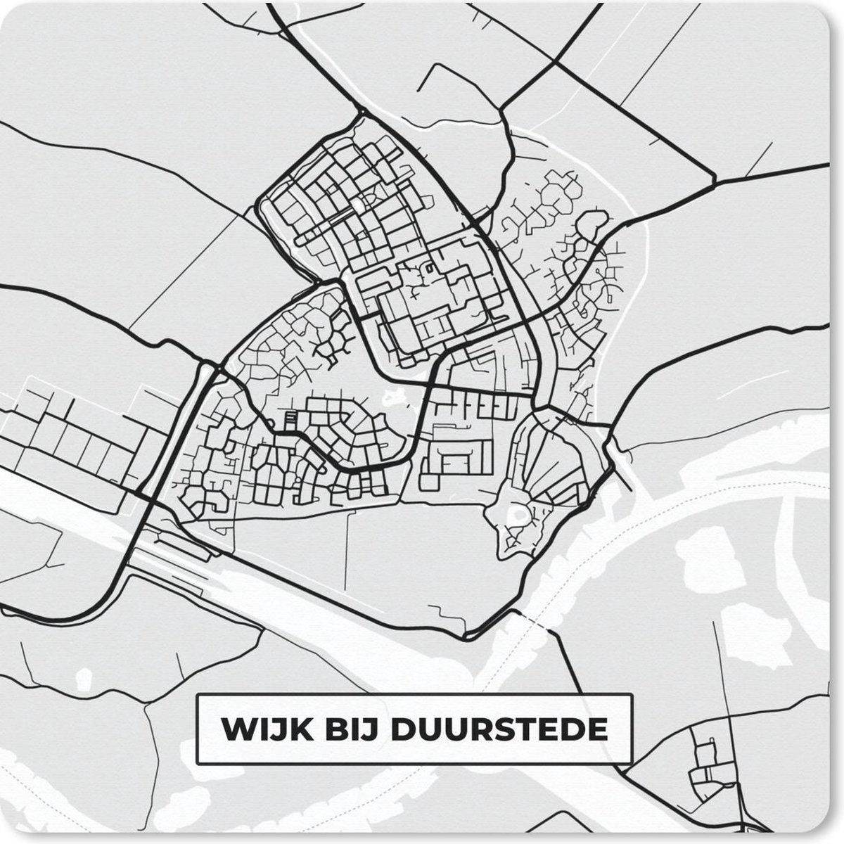 Muismat 20x20 cm - Mousepad Stadskaart - Wijk bij Duurstede - Grijs - Wit - Muismatten