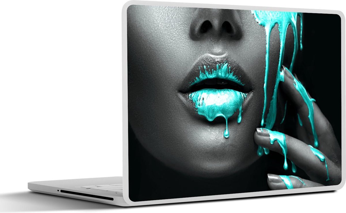 Laptop sticker - 11.6 inch - Lippen - Blauw - Zwart - 30x21cm - Laptopstickers - Laptop skin - Cover