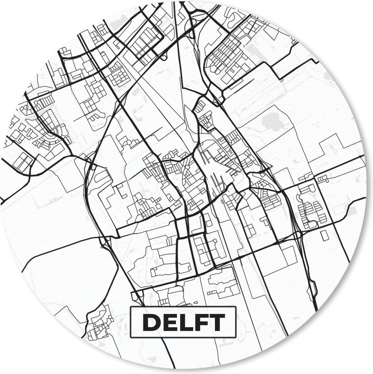 Muismat rond 20x20 cm - Mousepad Kaart - Delft - Zwart - Wit - Ronde muismatten