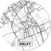 Muismat - Mousepad - Rond - Kaart - Delft - Zwart - Wit  - 20x20 cm - Ronde muismat