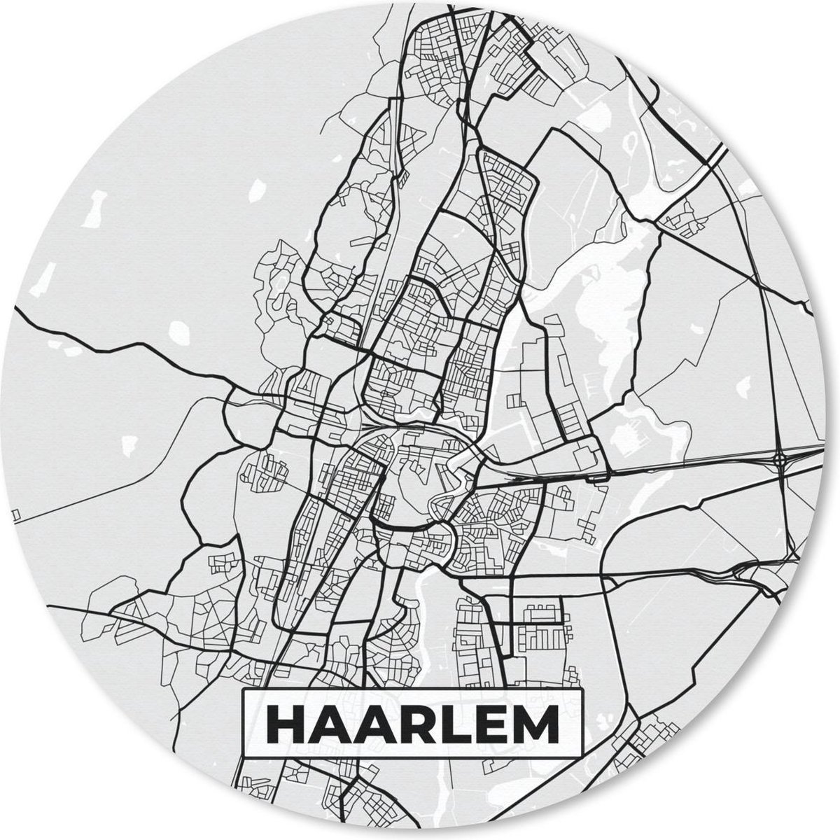 Muismat rond 20x20 cm - Mousepad Stadskaart - Haarlem - Grijs - Wit - Ronde muismatten