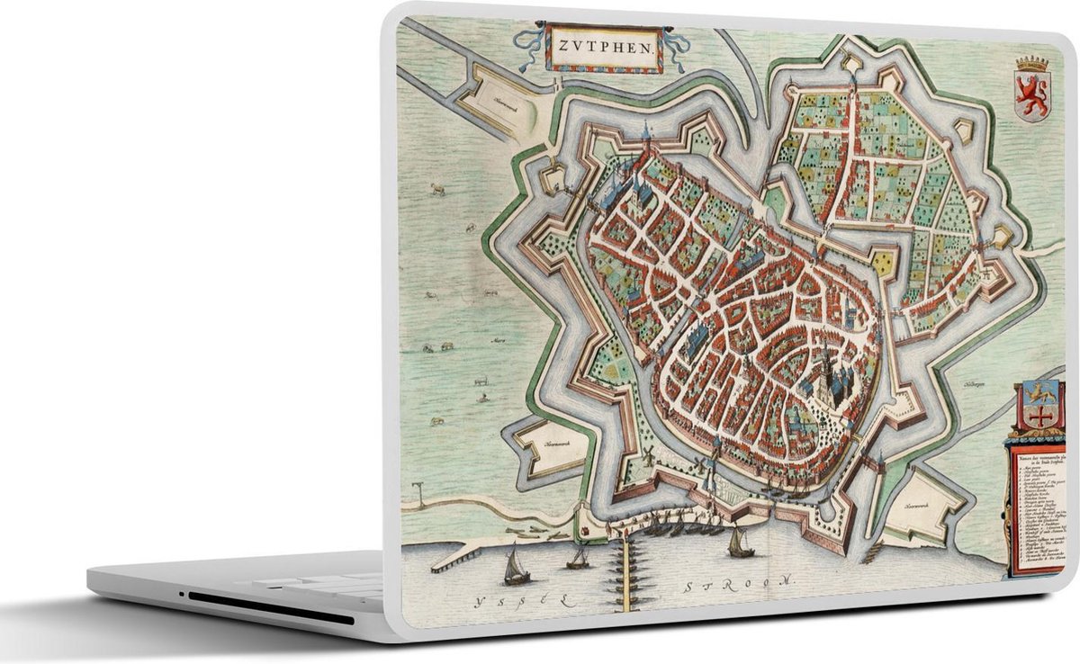 Laptop sticker - 14 inch - Stadskaart - Zutphen - Antiek - 32x5x23x5cm - Laptopstickers - Laptop skin - Cover