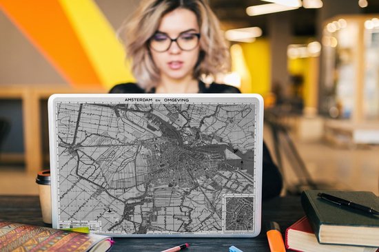 Sticker ordinateur portable - 17,3 pouces - Carte - Holland du Nord - Zwart et Wit