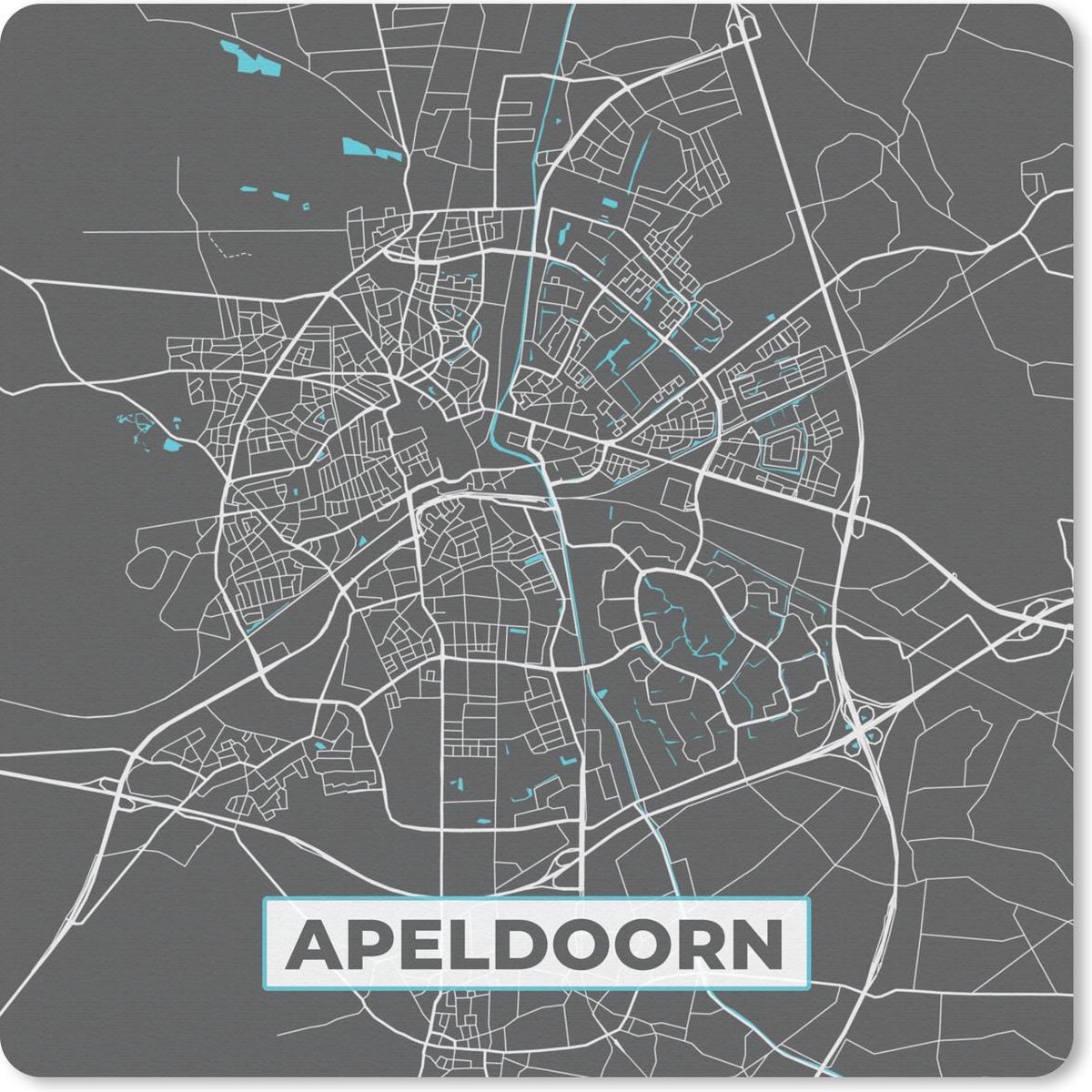 Muismat 30x30 cm - Mousepad Plattegrond - Apeldoorn - Grijs - Blauw - Muismatten - Stadskaart