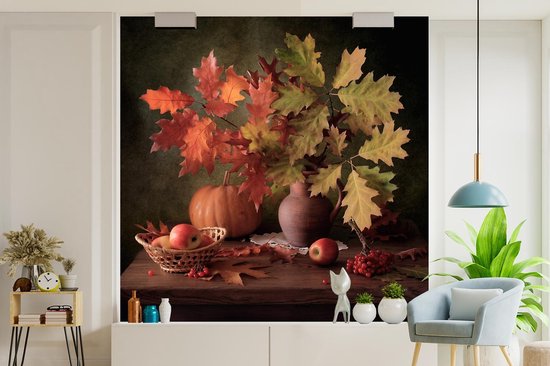 Papier peint - Papier peint photo - Nature morte - Citrouille - Feuilles - Largeur 350 cm x Hauteur 350 cm