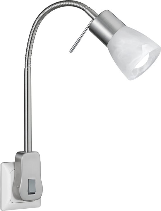 Stekkerlamp met Schakelaar - Torna Levino - E14 Fitting - 6W - Warm Wit 3000K - Mat Nikkel - Aluminium