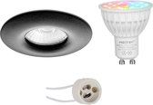 Mi-Light MiBoxer - LED Spot Set GU10 - Smart LED - Wifi LED - Slimme LED - 4W - RGB+CCT - Aanpasbare Kleur - Dimbaar - Pragmi Luno Pro - Waterdicht IP65 - Inbouw Rond - Mat Zwart - Ø82mm