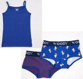 Woody ondergoed set meisjes - ijsbeer - blauw - 1 onderhemd en 2 boxers - maat 128