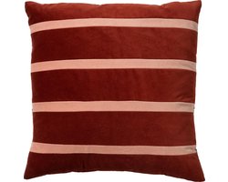 Dutch Decor PEMM - Sierkussen velvet 45x45 cm - muted clay - roze - terra - strepen - color blocking - Inclusief binnenkussen