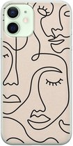 Mini pochette iPhone 12 - Lignes de visage abstraites | Apple iPhone 12 Mini | Étui en Siliconen TPU | Couverture arrière transparente