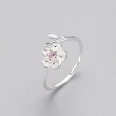 Zilveren ring Pink flower