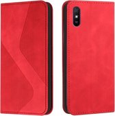 Voor Xiaomi Redmi 9A Skin Feel Magnetisch S-type Effen Kleur Horizontale Flip Lederen Case met Houder & Kaartsleuf & Portemonnee (Rood)