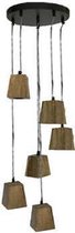 Stoere hanglamp met 7 lampjes met houten kap 40 cm 105002559