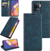 Voor OPPO A94 4G / F19 Pro / Reno5 Lite Retro-skin Business magnetische zuignap lederen tas met houder & kaartsleuven & portemonnee (donkerblauw)