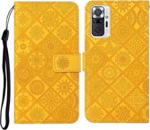 Voor Geschikt voor Xiaomi Redmi Note 10 Pro Etnische stijl Reliëfpatroon Horizontale flip lederen tas met houder & kaartsleuven & portemonnee & lanyard (geel)