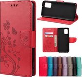 Voor Xiaomi Poco F3 vlinderbloempatroon horizontale flip lederen tas met houder & kaartsleuven en portemonnee (rood)