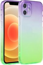 Rechte rand kleurverloop TPU beschermhoes voor iPhone 12 (paars groen)