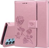 Voor Samsung Galaxy A32 4G Rose reliëf horizontale flip PU lederen tas met houder & kaartsleuven & portemonnee (rose goud)