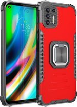 Voor Motorola Moto G9 Plus Fierce Warrior Series Armor All-inclusive schokbestendig aluminium + TPU beschermhoes met ringhouder (rood)