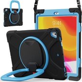 Voor iPad 9,7 inch (2018/2017) siliconen + pc-beschermhoes met houder en schouderriem (zwart + blauw)