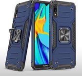 Voor Huawei Y6 Pro (2019) Magnetisch pantser Schokbestendig TPU + pc-hoesje met metalen ringhouder (blauw)