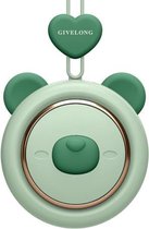 GIVELONG Hangende nek Mini oplaadbare USB-ventilator Kinderen draagbare bladloze ventilator (beer (groen))