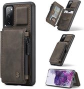 Voor Samsung Galaxy S20 FE CaseMe C20 Multifunctionele PC + TPU beschermhoes met houder & kaartsleuf & portemonnee (donkere koffie)