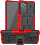 Voor Xiaomi Redmi K40 Tyre Texture Shockproof TPU + PC beschermhoes met houder (rood)