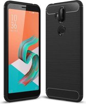 Voor Asus Zenfone 5 Lite ZC600KL geborstelde textuur koolstofvezel schokbestendige TPU beschermende achterkant van de behuizing (zwart)