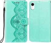 Flower Vine Embossing Pattern Horizontale Flip Leather Case met Card Slot & Holder & Wallet & Lanyard Voor iPhone XR (Groen)