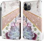 Marmeren horizontale flip TPU + PU lederen hoes met houder en kaartsleuven en portemonnee en draagkoord voor iPhone 12/12 Pro (bloemtextuur)