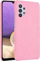 Voor Samsung Galaxy A32 4G Europese versie Schokbestendige krokodiltextuur pc + PU-hoes (roze)