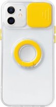 Sliding Camera Cover Design TPU beschermhoes met ringhouder voor iPhone 12 (geel)