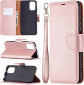 Voor Xiaomi Redmi Note 10 4G Litchi Textuur Pure Kleur Horizontale Flip Leren Case met Houder & Kaartsleuven & Portemonnee & Lanyard (Rose Goud)