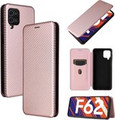 Voor Samsung Galaxy M62 Carbon Fiber Texture Magnetische Horizontale Flip TPU + PC + PU Leather Case met Card Slot (Pink)