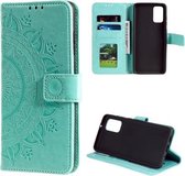 Voor Samsung Galaxy S20 Totem Bloem Reliëf Horizontale Flip TPU + PU lederen tas met houder & kaartsleuven & portemonnee (groen)