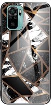 Voor Xiaomi Redmi Note 10 Abstract Marble Pattern Glass beschermhoes (Rhombus Black)