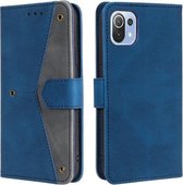 Voor Xiaomi Mi 11 Lite Stiksels Kalfsstructuur Horizontale flip lederen tas met houder & kaartsleuven & portemonnee (donkerblauw)
