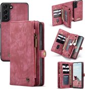 Voor Samsung Galaxy S21 FE CaseMe 008 Afneembare multifunctionele horizontale flip lederen tas, met kaartsleuf & houder & rits portemonnee & fotolijst (rood)