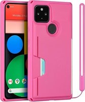 Voor Google Pixel 5 Armor Shockproof TPU + PC Hard Case met kaartsleufhouder Funtion (Rose Red)