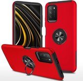 Voor Geschikt voor Xiaomi Poco M3 PC + TPU schokbestendige magnetische beschermhoes met onzichtbare ringhouder (rood)