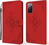 Voor Samsung Galaxy S20 FE Reliëf Fortune Bloem Patroon Horizontale Flip Leren Case met Houder & Kaartsleuf & Portemonnee & Lanyard (Rood)