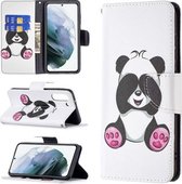 Voor Samsung Galaxy S21 FE Gekleurde Tekening Patroon Horizontale Flip Leren Case met Houder & Kaartsleuven & Portemonnee (Panda)