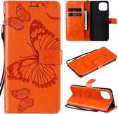 Voor Geschikt voor Xiaomi Mi 11 Lite Geperst afdrukken Vlinderpatroon Horizontale flip PU lederen tas met houder & kaartsleuven & portemonnee & lanyard (oranje)
