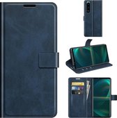 Voor Sony Xperia 5 III Retro Kalfspatroon Gesp Horizontale Flip Leren Case met Houder & Kaartsleuven & Portemonnee (Blauw)