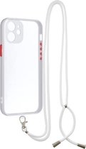 Transparante pc + TPU-telefoonhoes met knop in contrasterende kleur en nekkoord voor iPhone 12 mini (wit)