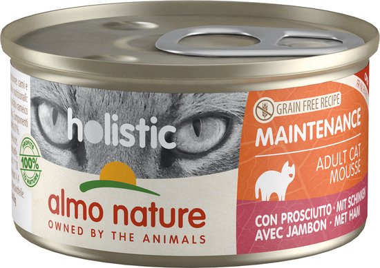 Almo Nature Natvoer Voor Katten- Holistic Maintenance Mousse – 24 X 85G – Ham – 24 X 85 Gram