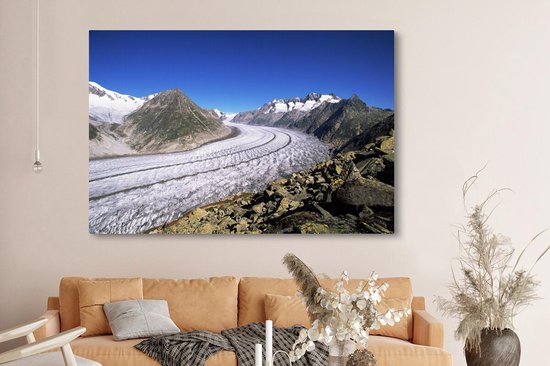 Le glacier d'Aletsch dans le canton suisse du Valais avec ciel clair Toile 180x120 cm - Tirage photo sur toile (Décoration murale salon / chambre) XXL / Groot format!
