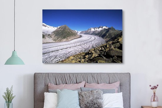 Le glacier d'Aletsch dans le canton suisse du Valais avec ciel clair Toile 180x120 cm - Tirage photo sur toile (Décoration murale salon / chambre) XXL / Groot format!